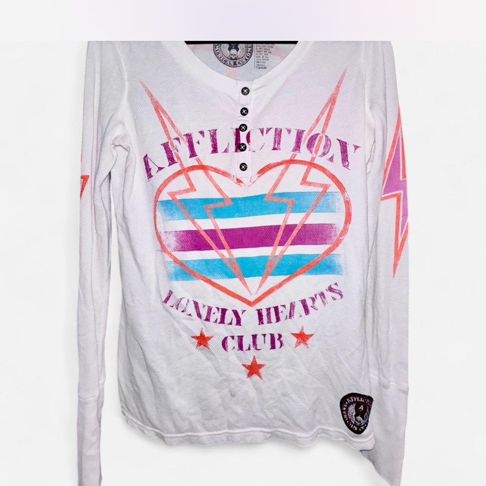 Affliction White Mesh Shirt with Pink Accents